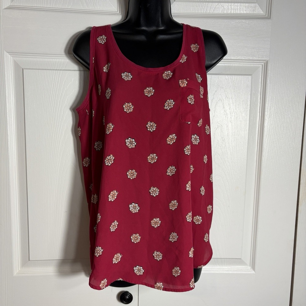 LOFT Outlet Floral Tank Top Women M Pink Pocket Scoop Neck Sleeveless Blouse